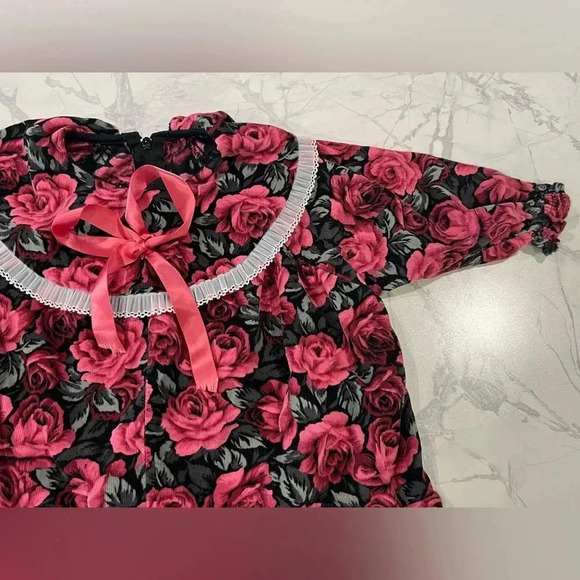 Vintage Floral Bubble Long Sleeve Jumpsuit Bib Collar & Bow Pink Baby Girl - Picture 2 of 4